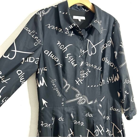 Atelier New York Black Midi A Line My Darling Print Dress Date Night EUC size 10 - Picture 6 of 16